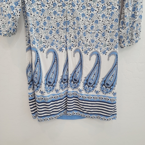 💕 Old Navy White & Blue Paisley Print Shift Dress Women's Size Small Petite - Picture 4 of 12